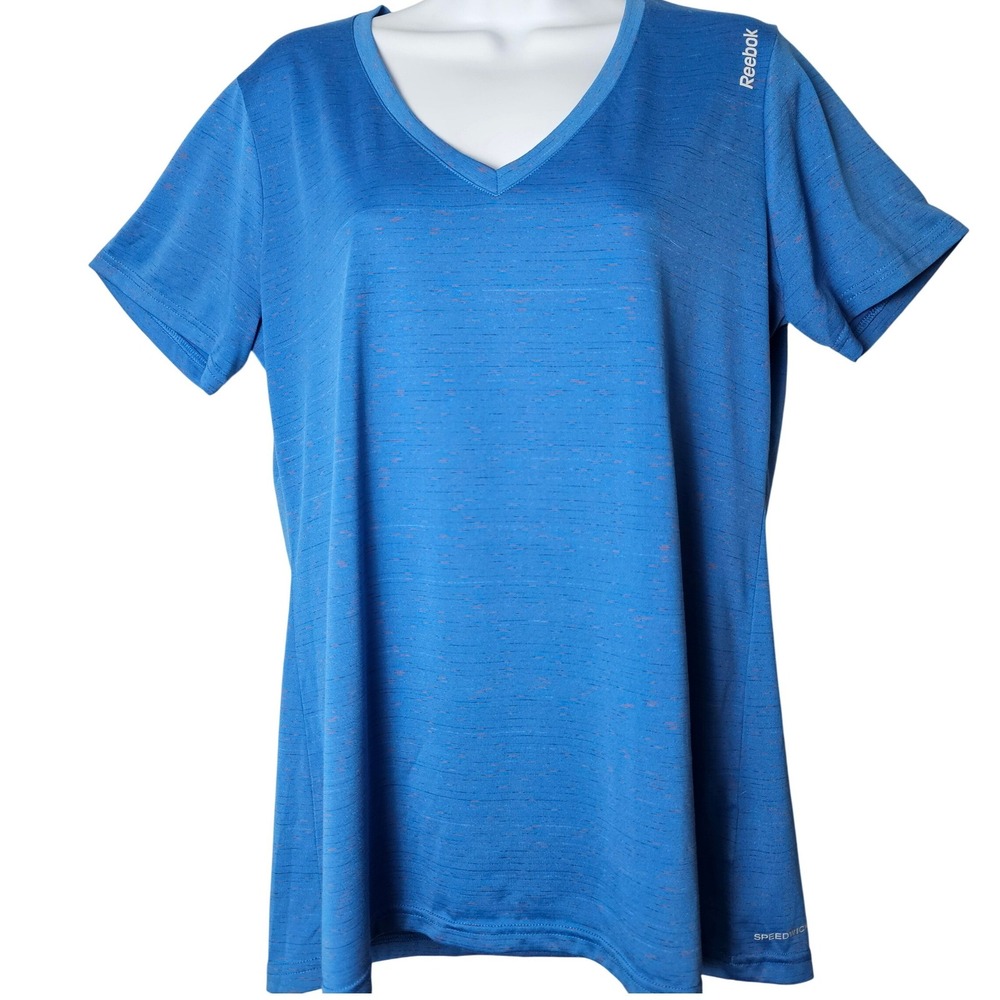 Reebok SpeedWick Womens L Blue Space‎ Dye V-Neck Performance Tee Gorpcore